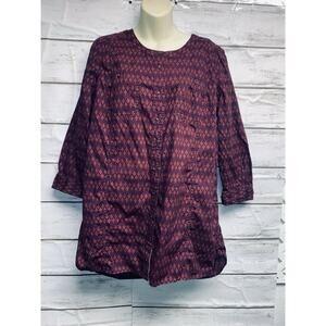 Duluth Trading Co Womens L Blouse 4 Pockets 3/4 Slv Maroon Rust Full Button EUC